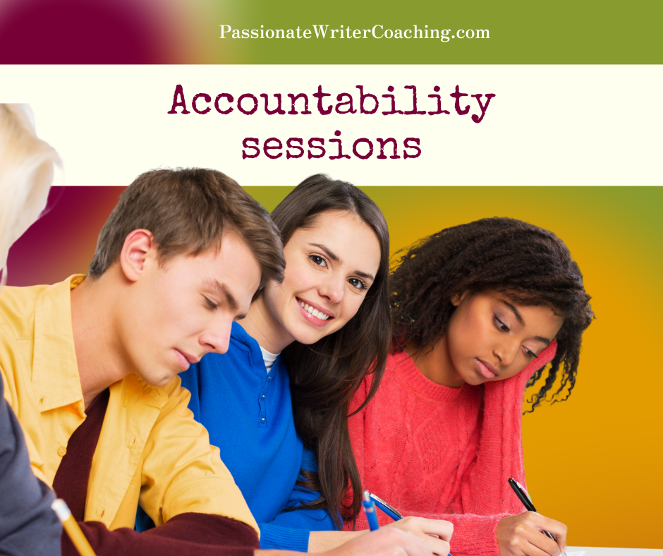 People writing against a colorful background with the text "Accountability sessions"