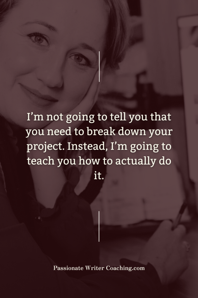 Image of my face with the text: "I'll teach you how to break down your project"